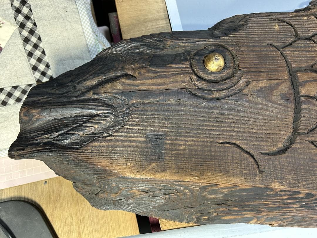 魚板　110㎝　時代 古道具 壁掛け　魚鼓 在銘　仏教美術　雑貨　流木　オブジェ