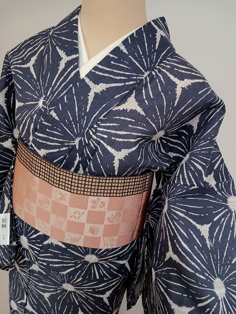 綿麻ゆかた　きもの兼用柄　トールサイズ　裄70cm