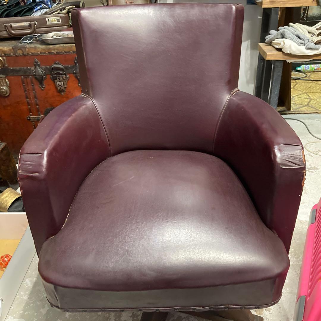 ⭐️アンティークレザー　スタッズ　バーガンディ レザー 1人掛け アームチェア