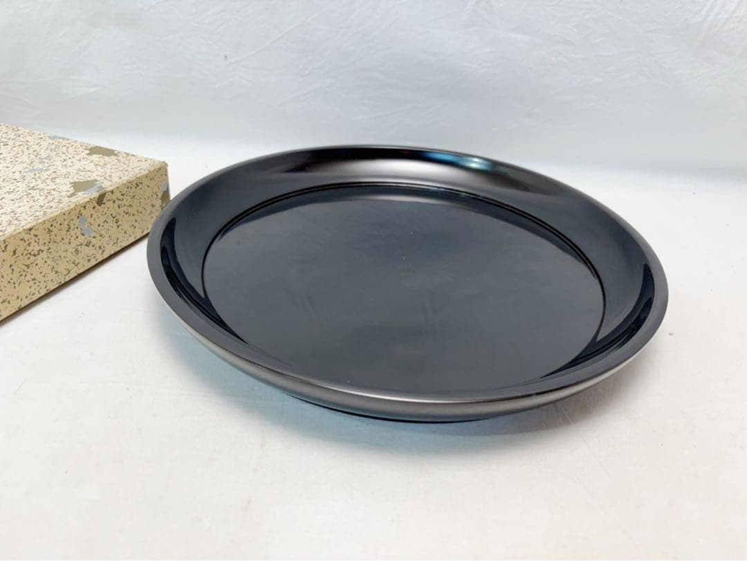 美品 茶道具 木製黒真塗 大円盆 圓能斎好 茶懐石 木工芸 漆工芸 元箱