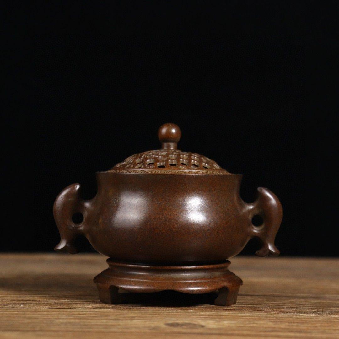 銅製 双魚耳香炉 室内盤香炉 茶道香り炉 香道具 工芸品 置物