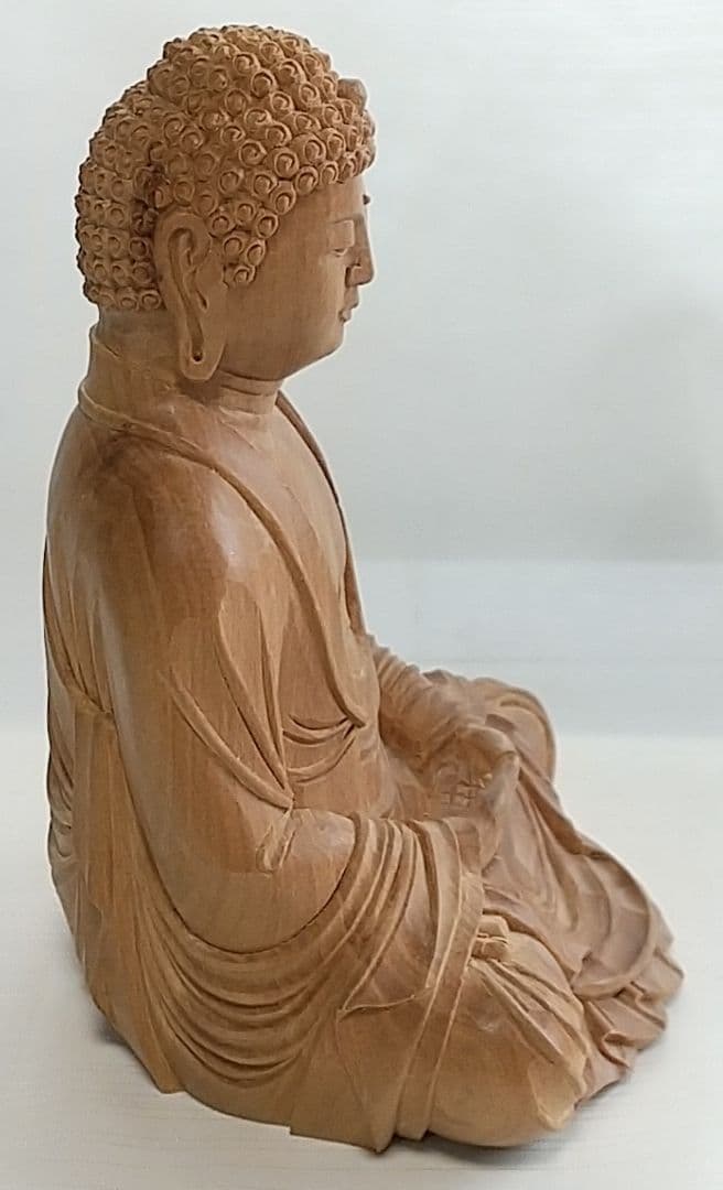 釈迦如来坐像 3寸 #333 像のみ 金彩無 お釈迦さま ◆白檀 木彫 仏像