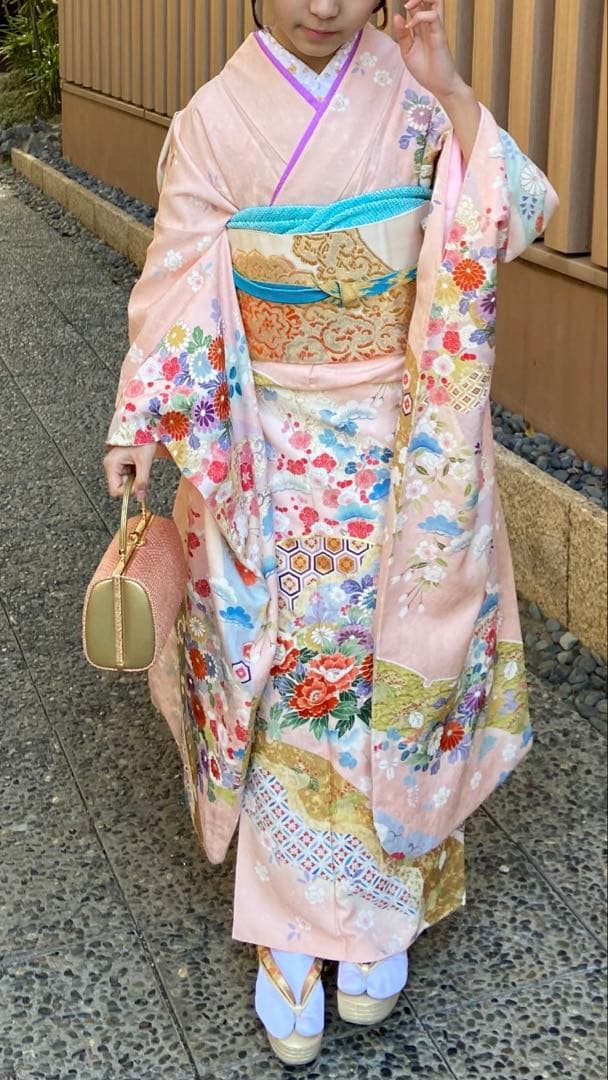 振袖セット　京友禅　金彩加工　古典柄　薄ピンク　川島織物