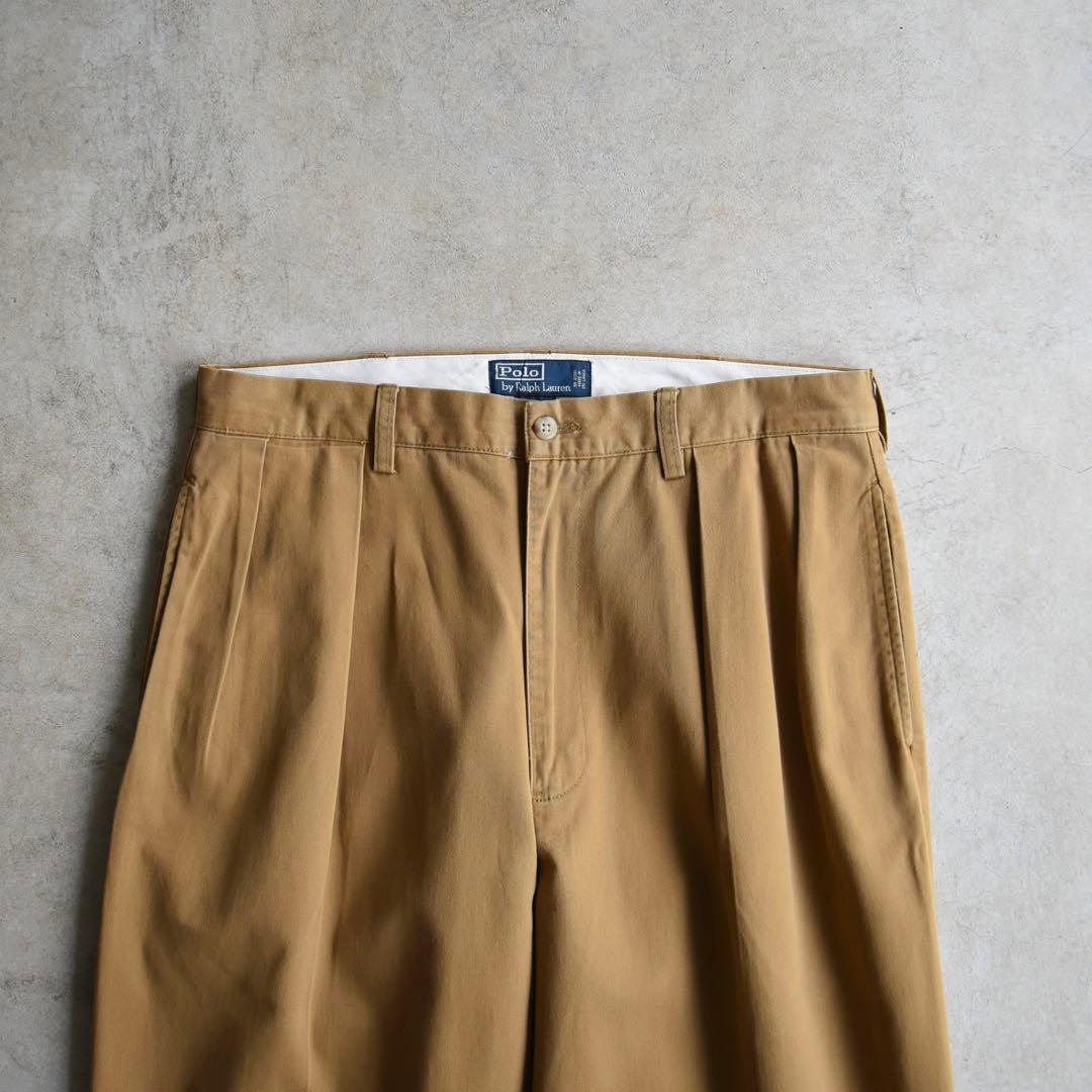 90s ラルフローレン ポロチノ ツータックチノ レア キャメル W35L31