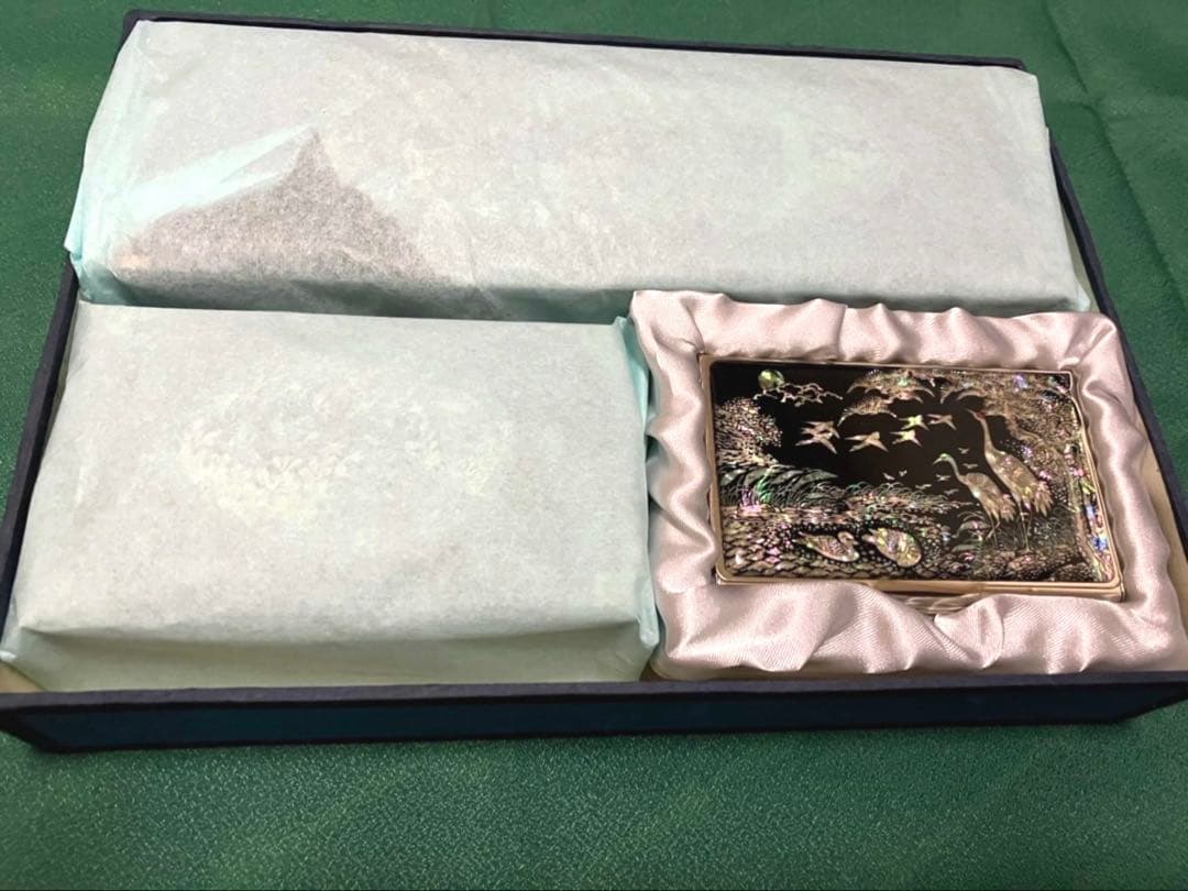 韓国高級螺鈿細工-鶴 3点セット 螺鈿漆器 名刺入れ 宝石箱 小物入れ
