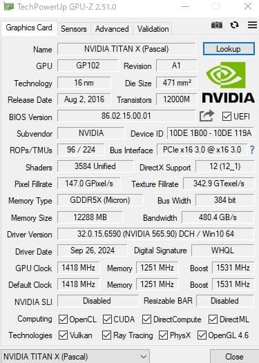 GTX TitanX Pascal 12GB 動作保証