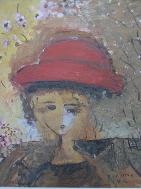 織田廣喜、【通りぬけ並木と少女・桜の花】、希少な額装用画集より