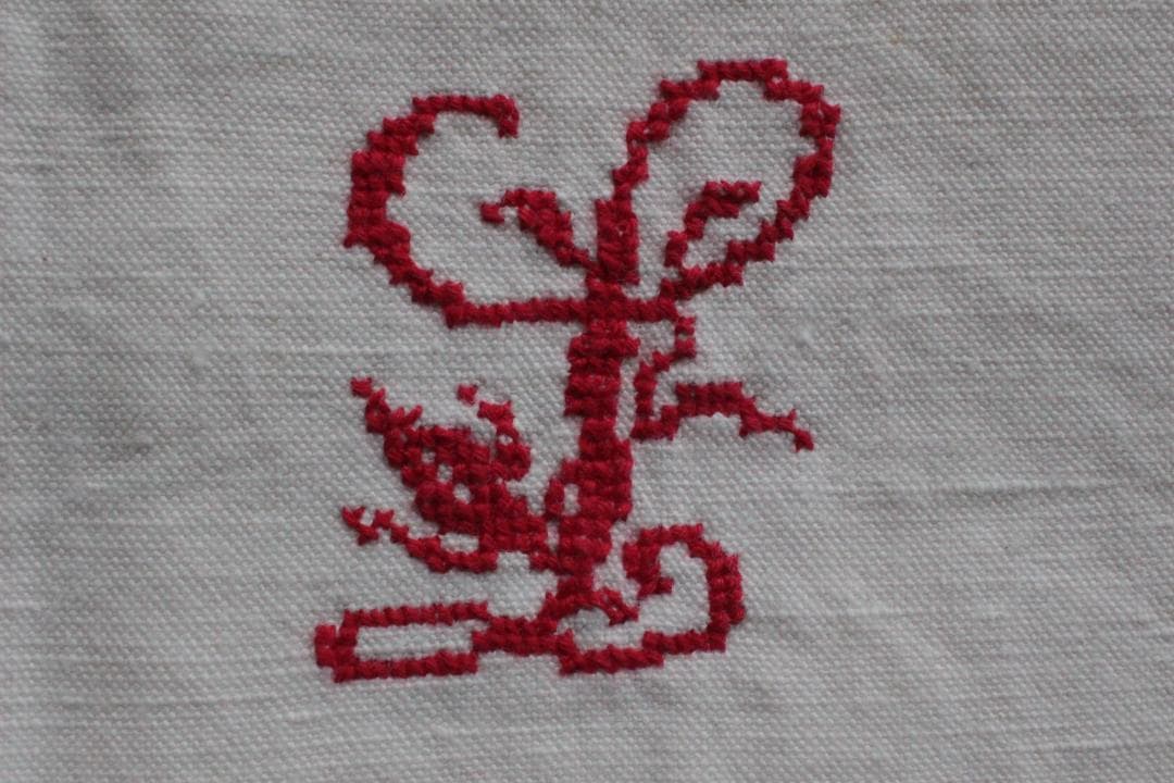 フランスアンティークイニシャル“BL”シーツモノグラム刺繍