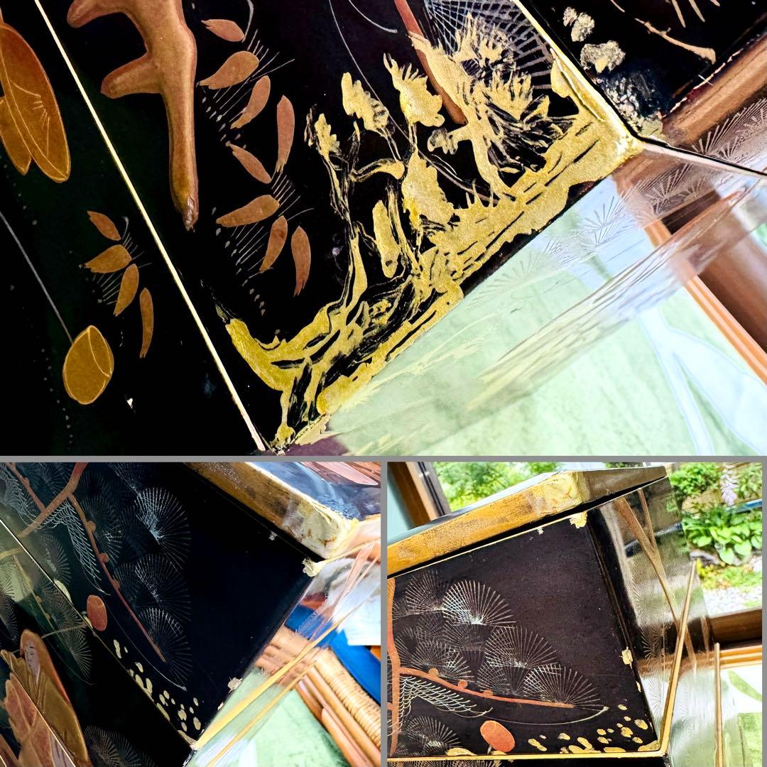 漆器　輪島塗　沈金　蒔絵　螺鈿　木製　五段　重箱　時代品