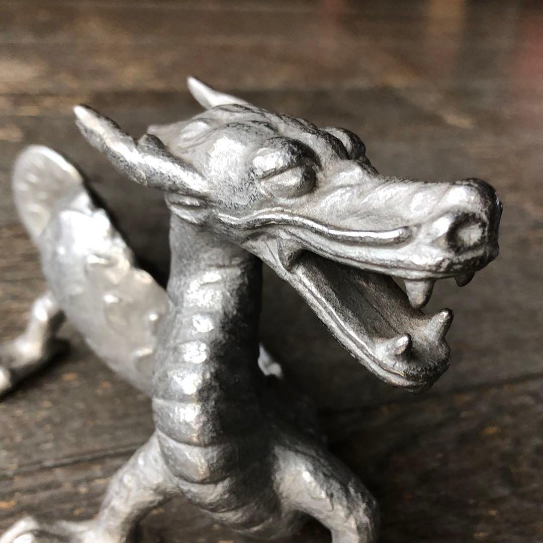龍 竜 ドラゴン 置物 金属製 銀色