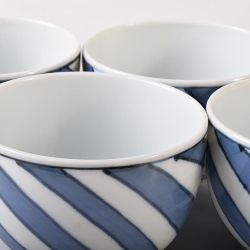 茶道具　京焼　清閑寺窯　杉田祥平造　染付　棯文　汲出碗　五客　共箱　V　7251