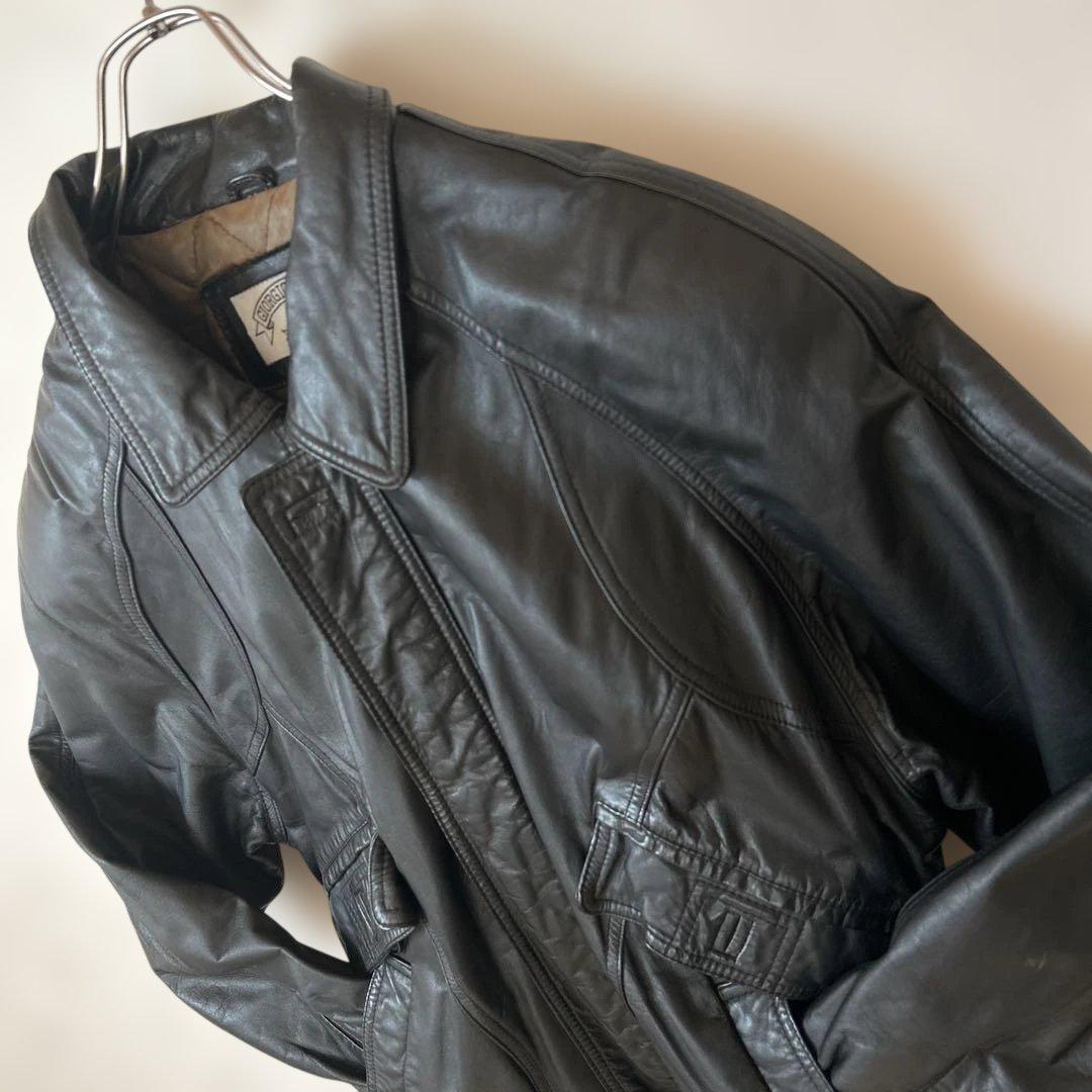 古着　上質　革ジャン　リアルレザージャケット　光沢　牛革　ライダースジャケット