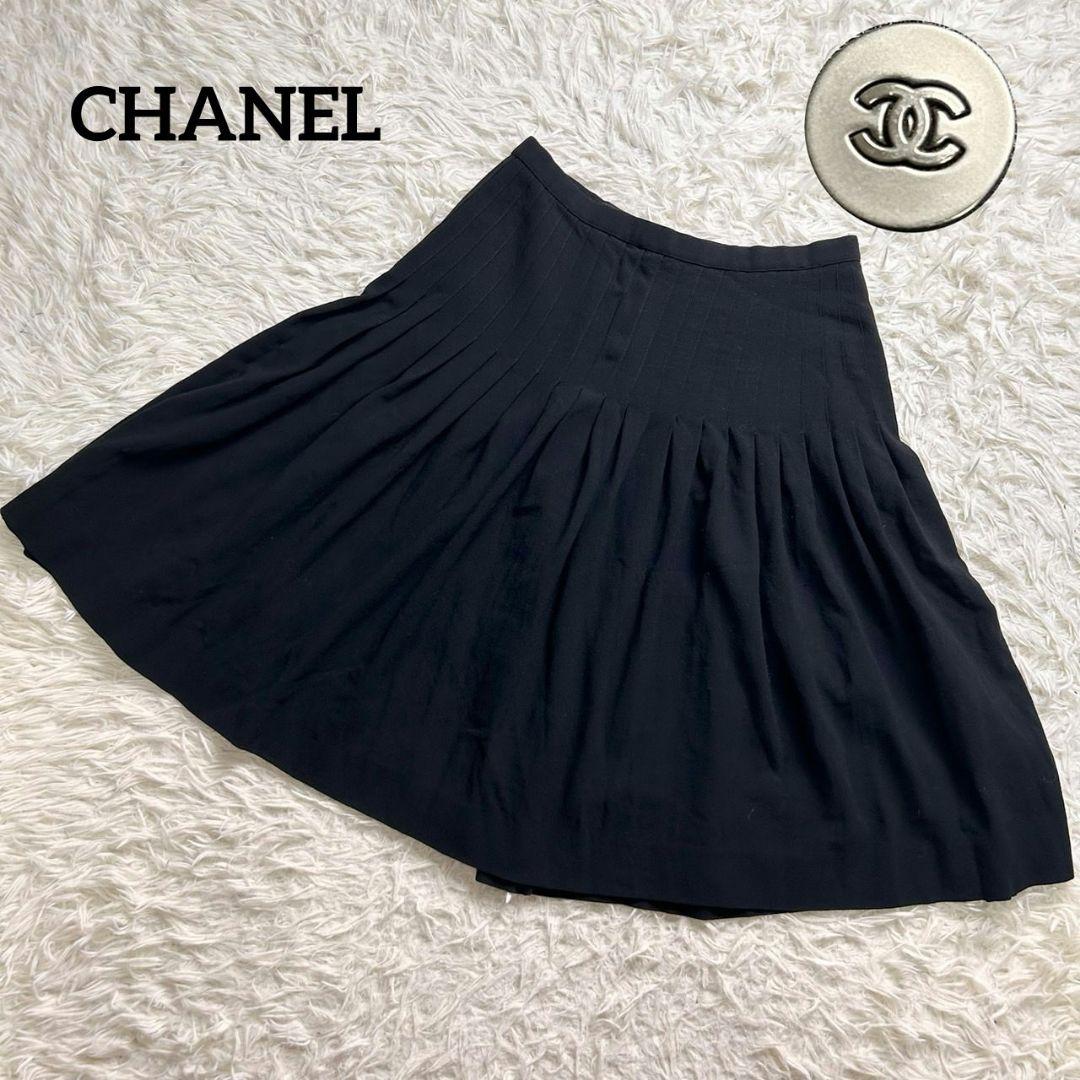【美品】 CHANEL シャネル ココマーク プリーツ スカート ブラック 40