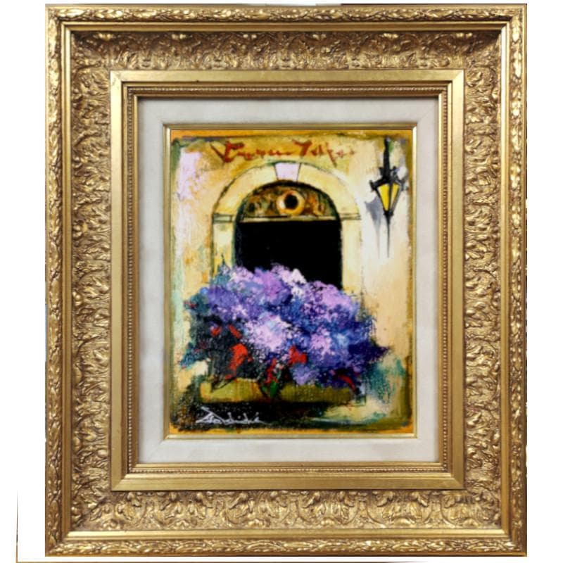 ☆石岡　剛☆「 窓辺の花　紫 」油絵　F３号