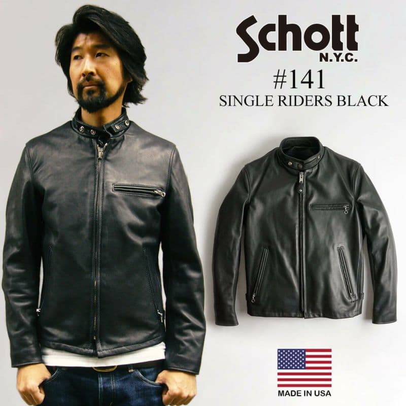 美品SCHOTTシングルライダース14134黒ブラック米国製オイルドカウレザー