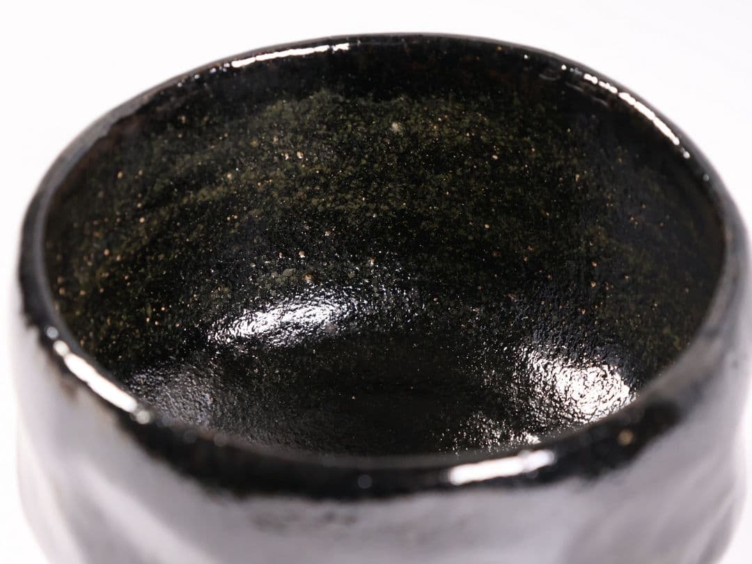 茶道具 三代 佐々木松楽造 黒楽 茶碗 楽焼 共箱 共布 京都 陶芸【MB80】