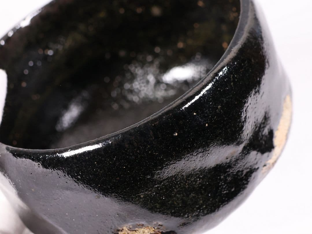 茶道具 三代 佐々木松楽造 黒楽 茶碗 楽焼 共箱 共布 京都 陶芸【MB80】