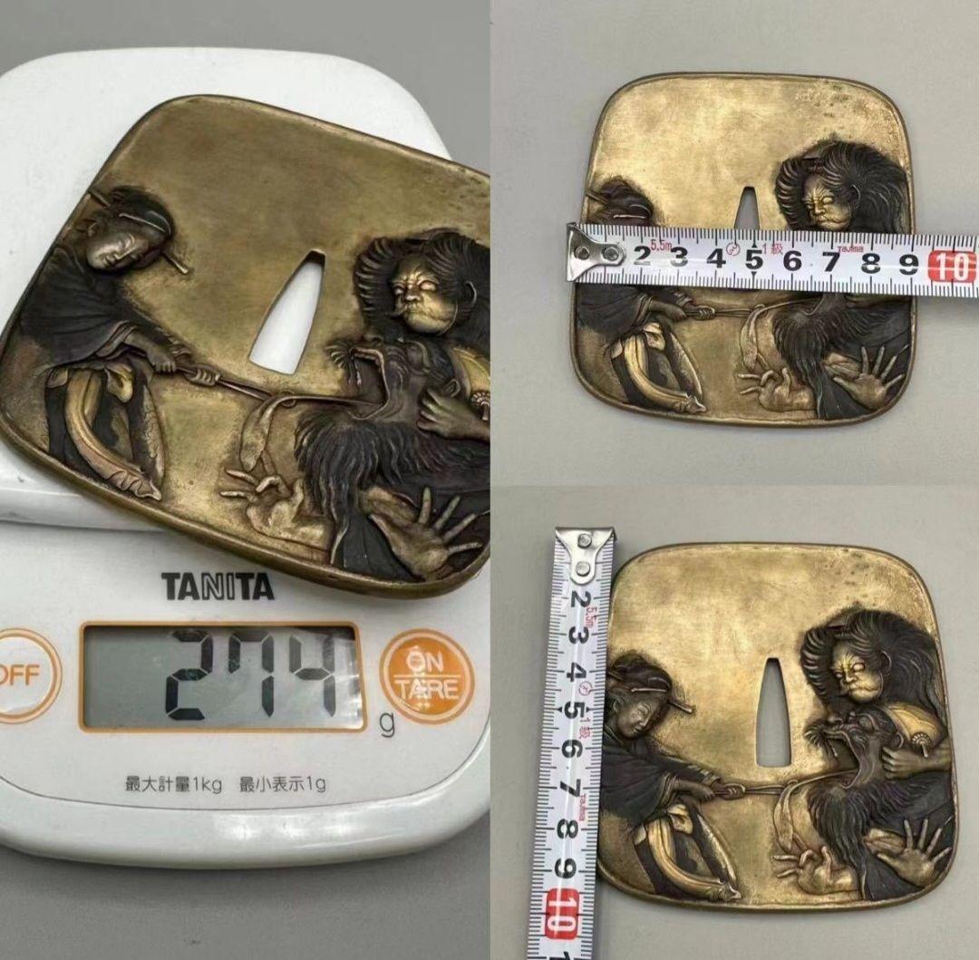 時代名品 浄明軒 鈴木容光刻 閻魔舌抜き図大鍔 鐔 日本刀 刀装具 刀剣 武具