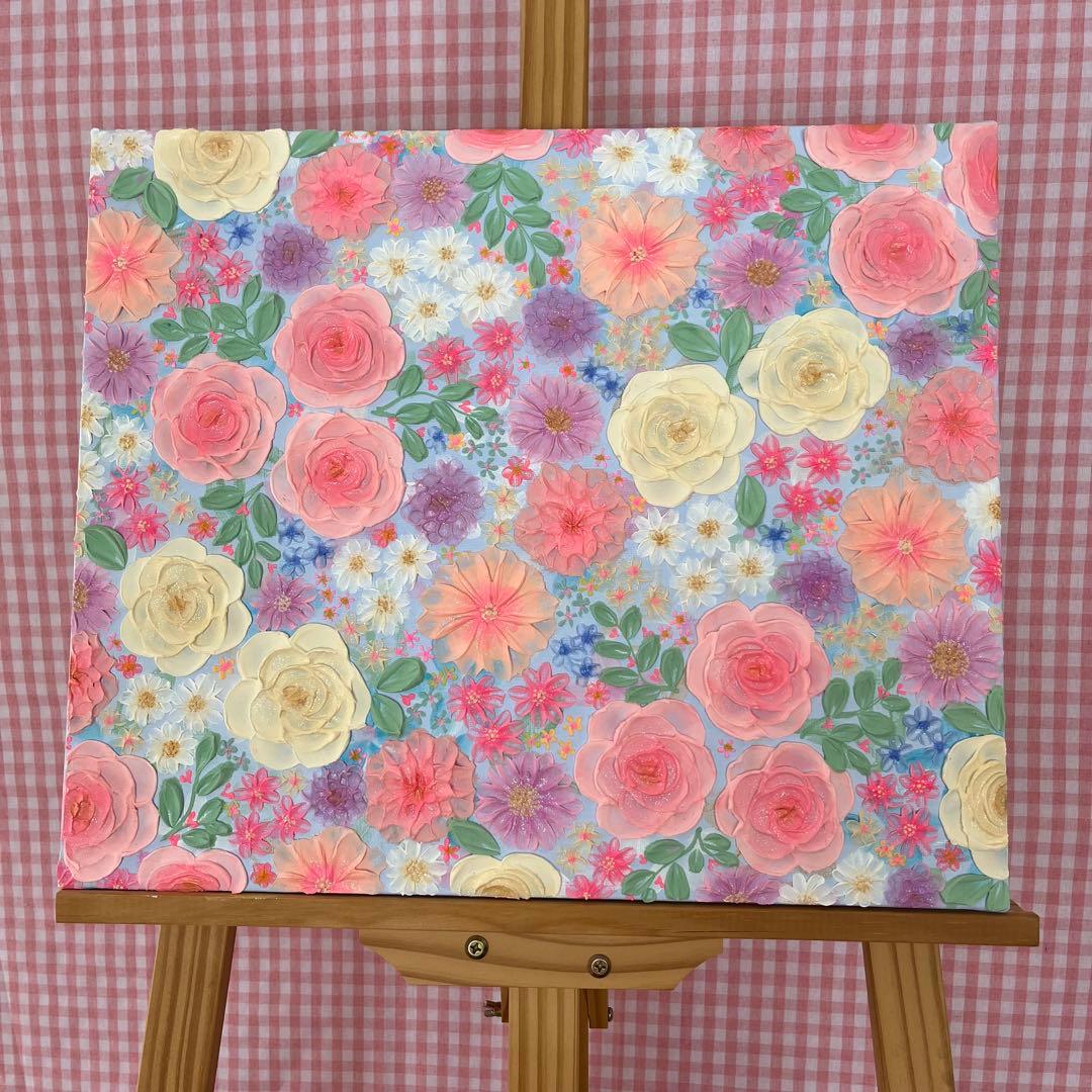 原画 テクスチャーアート 花の絵　花　フラワーアート　花柄