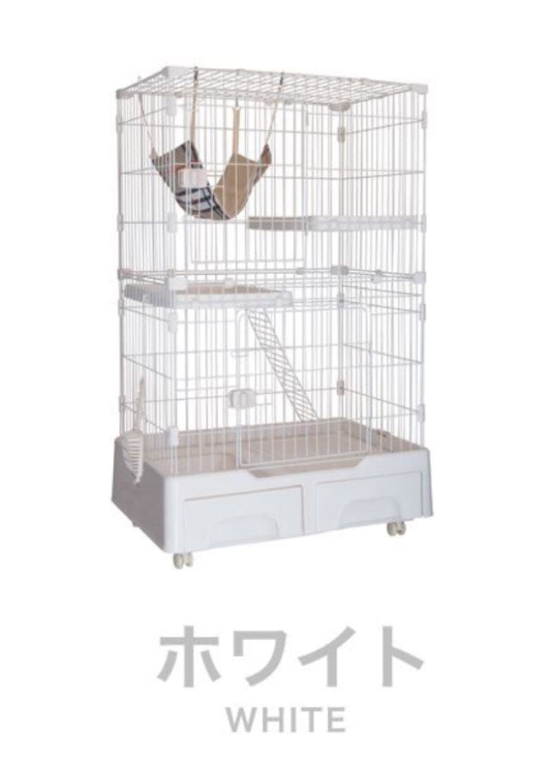 新品　キャットケージ　ケージ　ゲージ　トイレ付き　猫用品　ホワイト　キャスター付