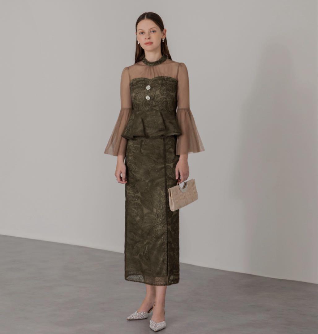 leja オケージョンドレス　グリーン　レース　S セットアップ　ビスチェ　緑