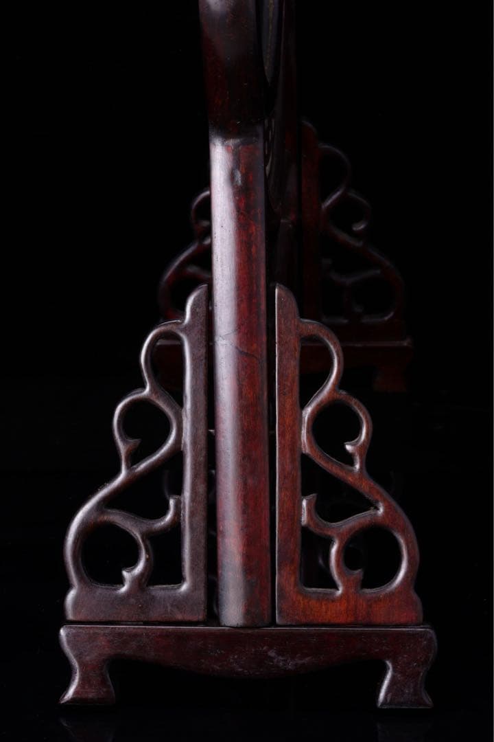 れ*い様 【極上工芸】中国蘇州 両面刺繍 猫とカマキリ 紫檀台付 衝立 高さ74