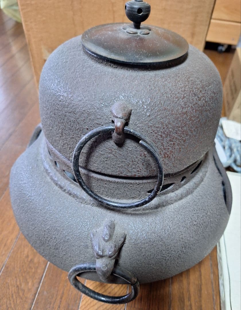 鬼面小　茶釜　茶道　風炉と風炉釜と敷板セット