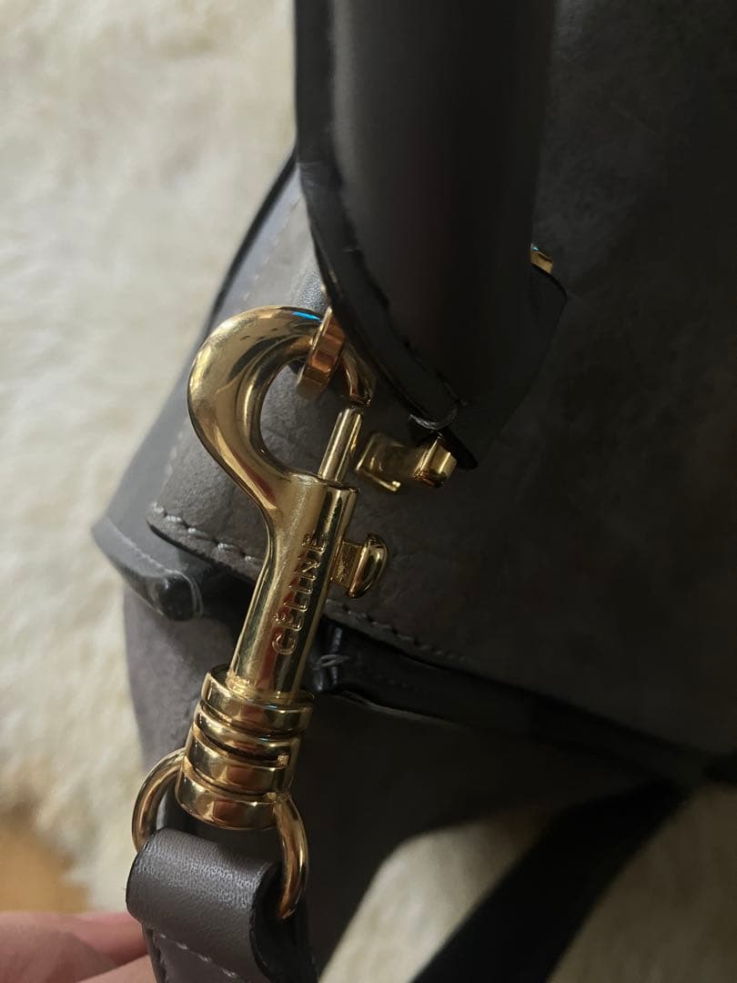 CELINE セリーヌ 型押し トラペーズ ミディアム グレー ゴールド金具