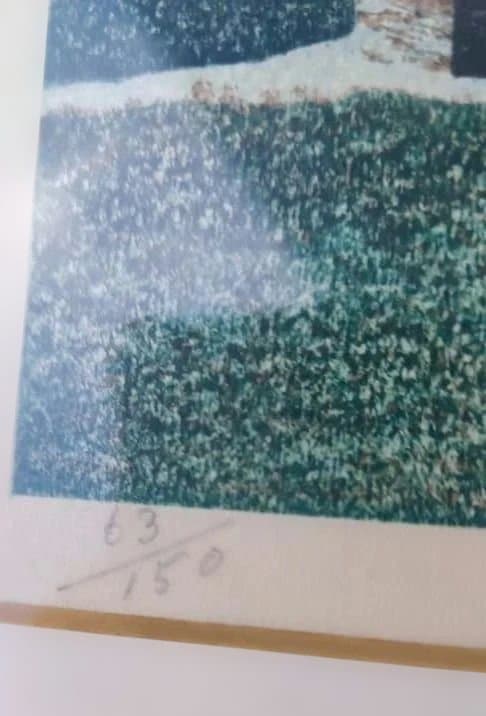 岡鹿之助　木版画　 城の風景画 　加藤版画研究所　サイン入り