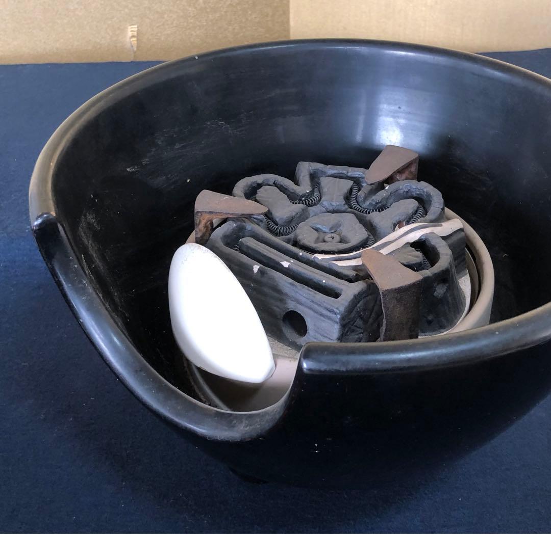 《R》野々田式 風炉型電熱器 黒真塗 B 小板付 元箱付 ① 1f
