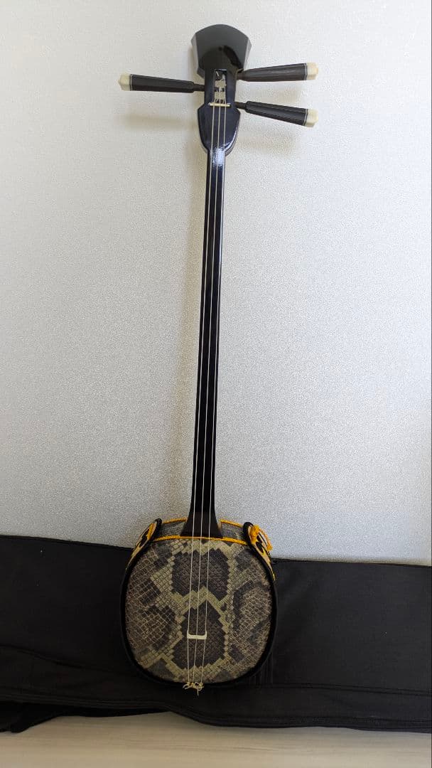 三線本体 ヘビ革模様 ケース付き