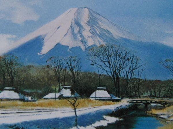 小山オサム、【忍野朝富士】、希少な額装用画集より、状態良好、新品額装付