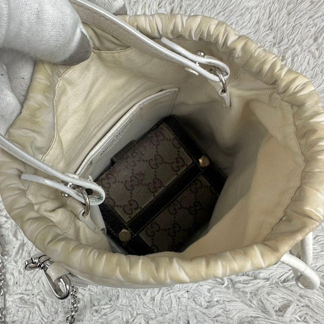 美品 メゾンマルジェラ レザー 2WAY ショルダーバッグ チェーン 5ac 白