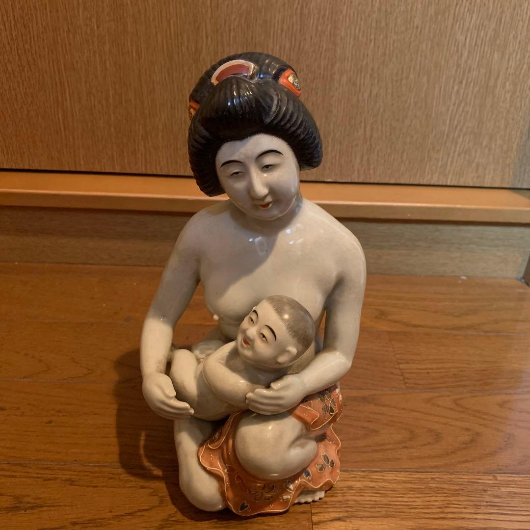 陶器の母子像　九谷焼