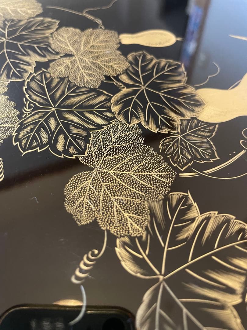 5点セット　脚付膳　お膳台　漆塗り　金　蒔絵　鳥　鷹　鶯　花　紅葉　もみじ　瓢箪