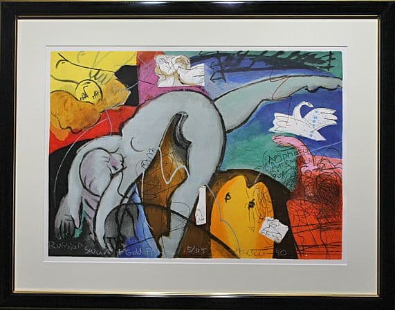 マイケルルー「RUSSIAN SWAN＆GOLD FISH」版画　直筆サイン