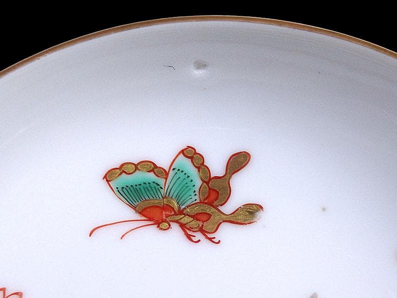 古伊万里　色絵　蝶に菊の図　４寸皿　５枚　C109AS-DAe