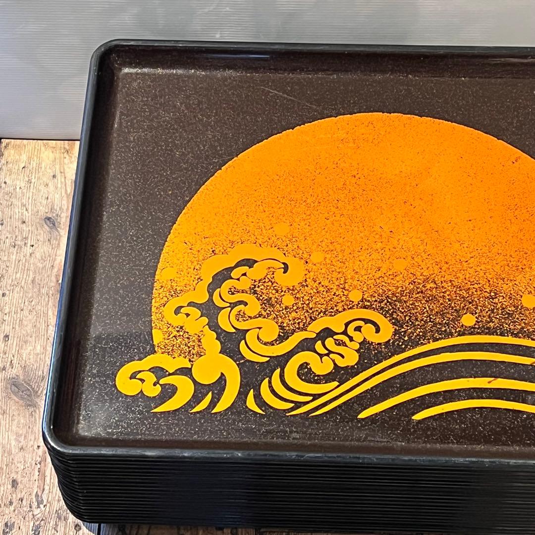 ④波　太陽　月　黒盆　和風　18枚　おまとめ　懐石　旅館　昭和レトロ