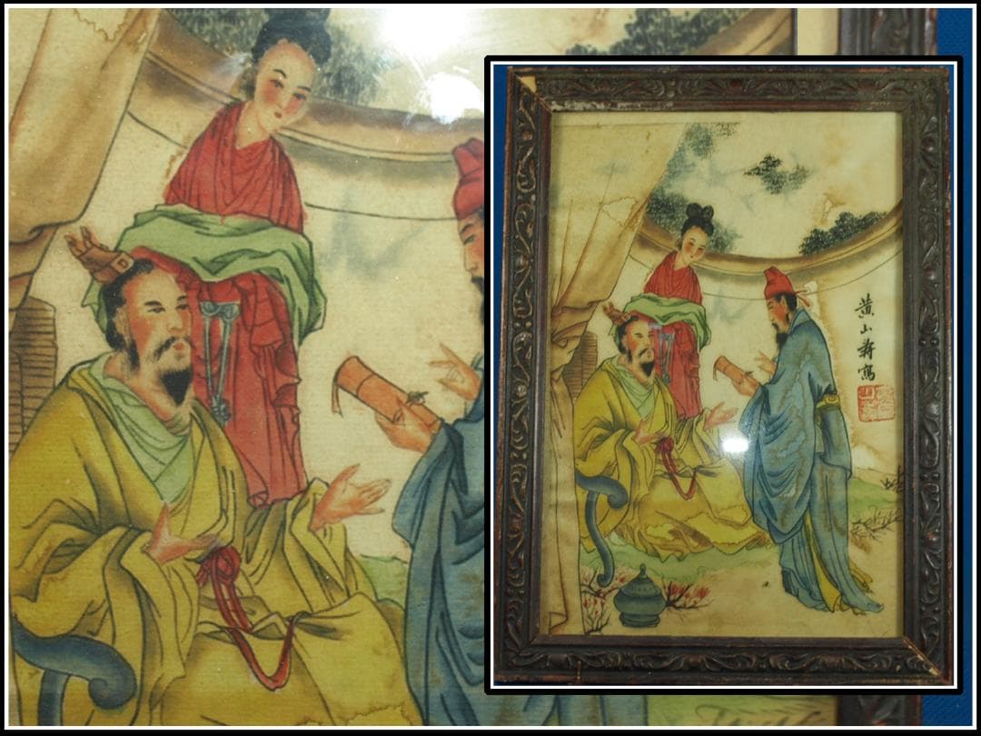 近所の蔵出品　　中国清時代木製肉筆絵※激安骨董品 N1486B21-2