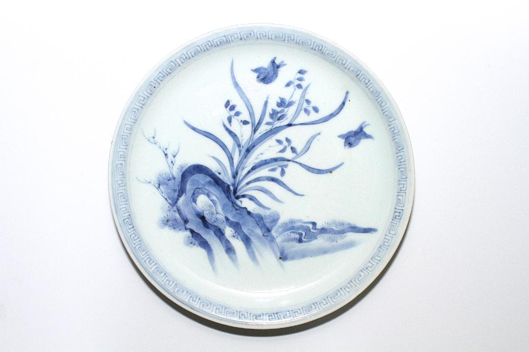 江戸後期 古伊万里 上手七寸皿 [蘭花と雀図]