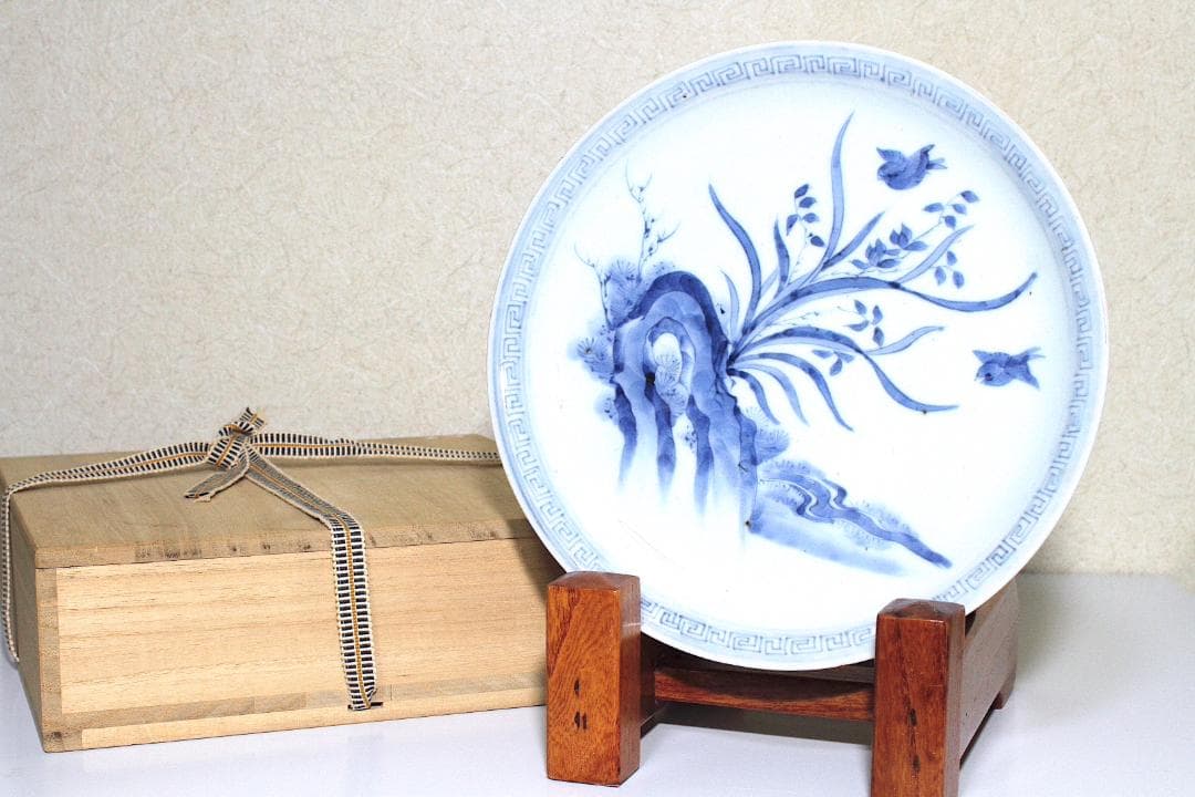 江戸後期 古伊万里 上手七寸皿 [蘭花と雀図]