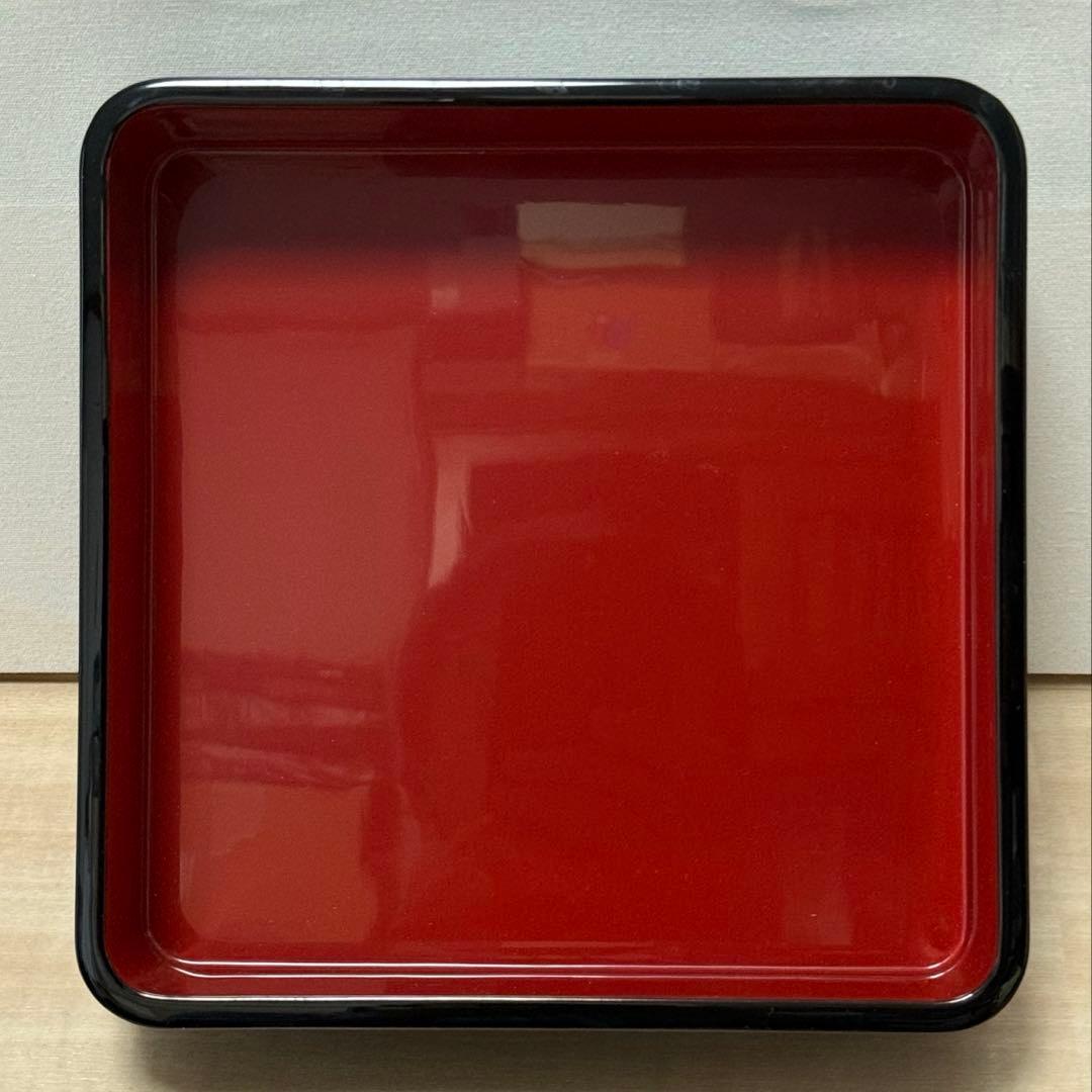 ごっちゃん　輪島塗 黒塗内朱 金銀沈金 羊歯紋様 二段重 重箱