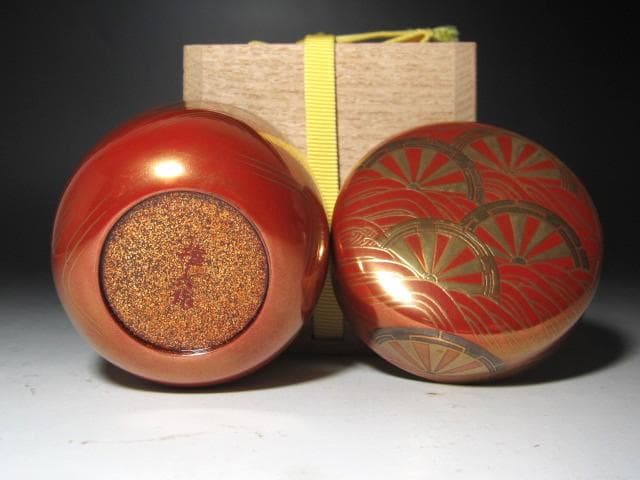 ☆　松田権六　波車蒔絵　大棗　表千家十三代即中斎の花押☆y518