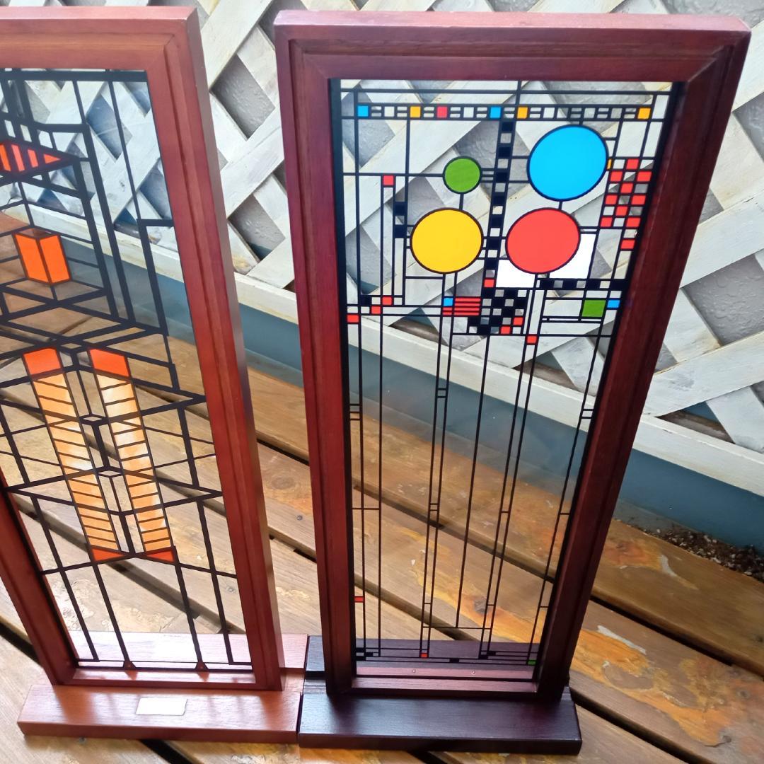フランクロイドライト ステンドグラス木製枠２枚パレード＆ロビー邸グラスマスターズ