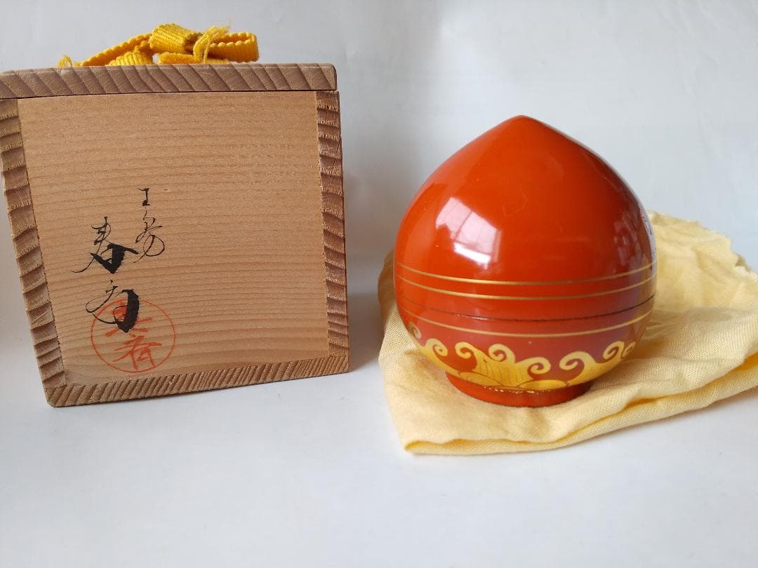 『 金襴手 宝珠香合 』 前端春斎 作 香合 漆器 漆芸 茶道具 共箱 新品