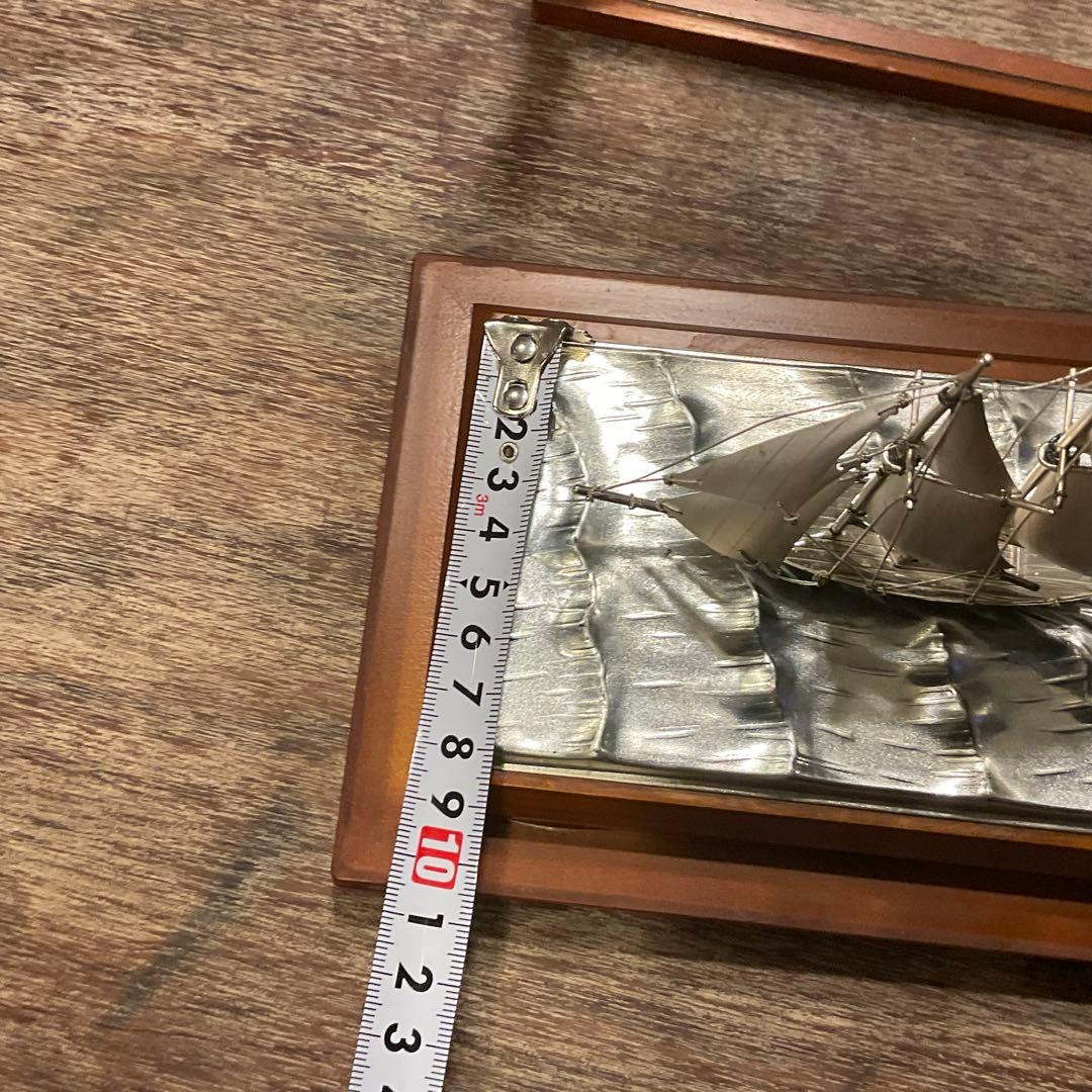 銀製(純銀刻印)帆船 置物 台付 ヨット シルバー 金属工芸 ガラスケース