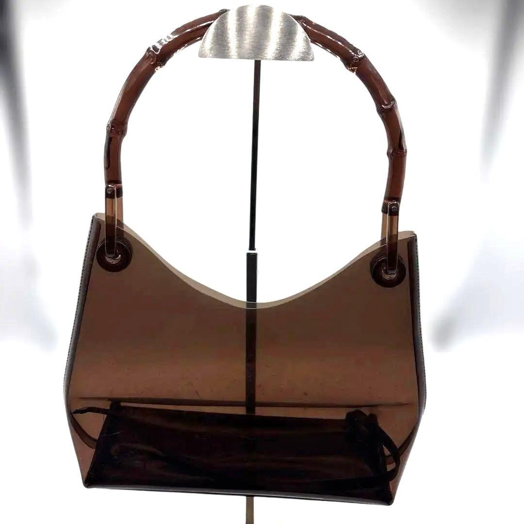 GUCCI グッチ バンブー ショルダーハンドバッグ ビニール レザー ブラウン