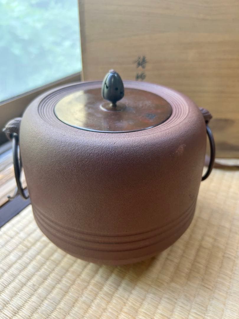 茶釜 菊池匠直作　唐銅大西風爐　風炉釜　共箱　【美品】