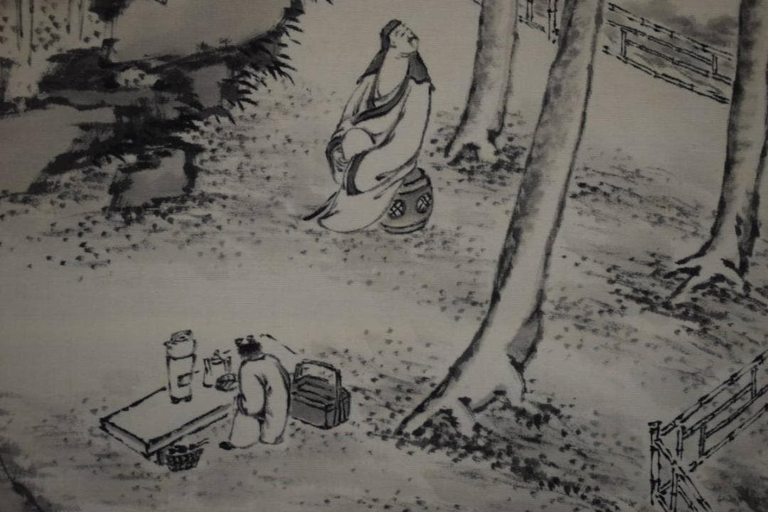 真作/河村虹外/山水人物図/桐極二重箱付/布袋屋掛軸HH-31