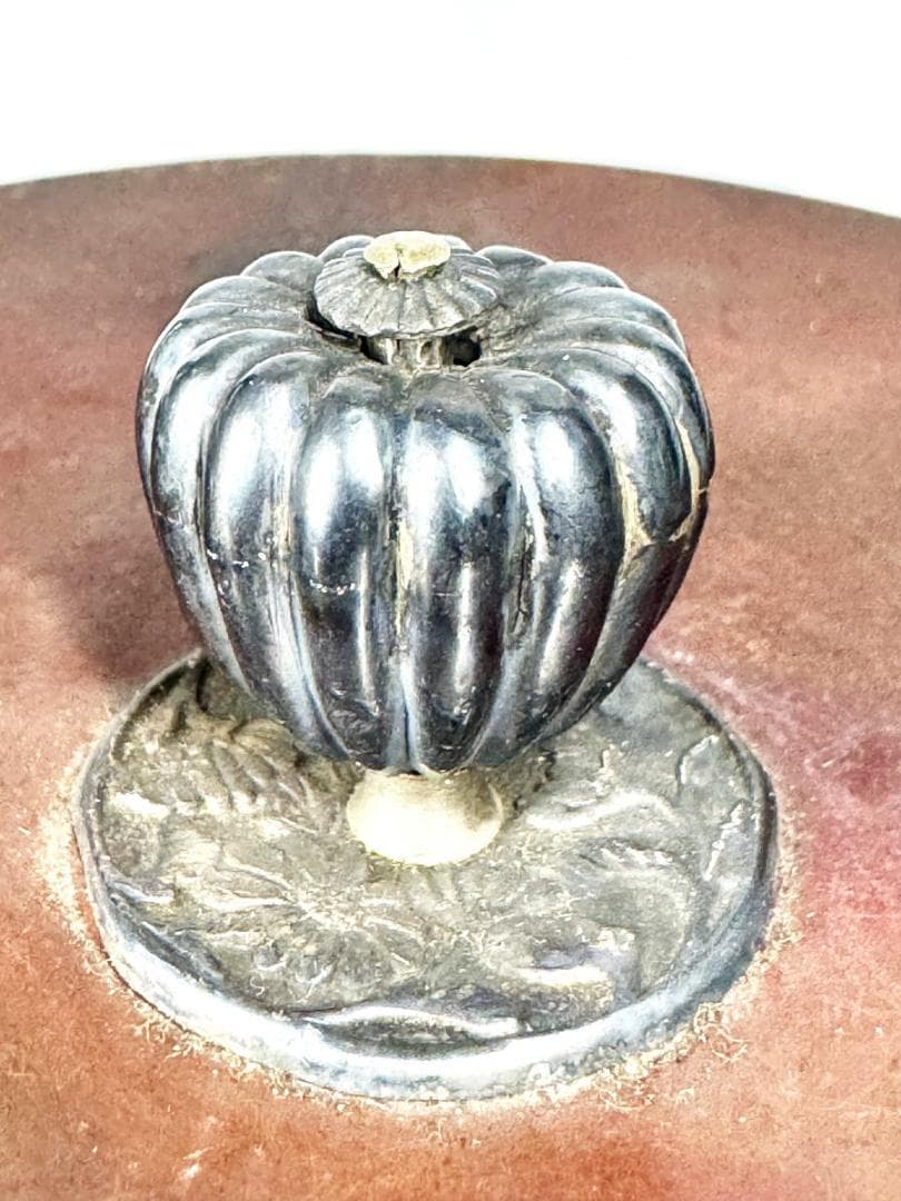 昭和二年秋造 龍文堂 弦裏純銀張り 純銀摘蓋鉄瓶 純銀摘 共箱 WWST079